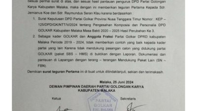 Foto:Surat Peringatan Pertama (SP I) kepada kedua anggota DPRD Malaka aktif fraksi partai Golkar.isth