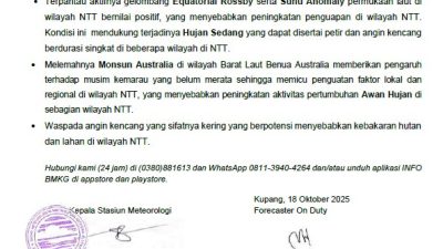 INFO BMKG: Waspada Hujan Lebat dan Angin Kencang di NTT Hari Ini